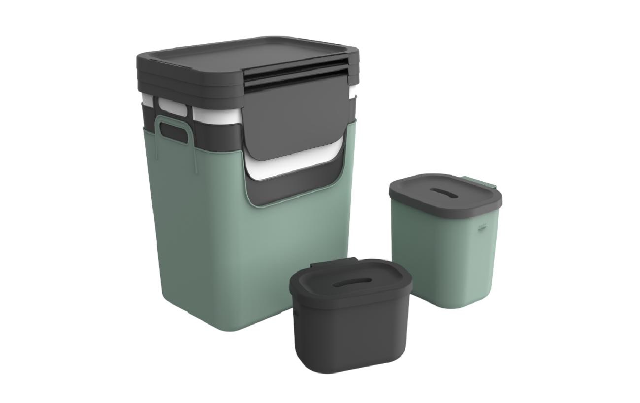 Rotho Systempapierkorb – 3×30 l + 6 l + 3,2 l – Kunststoff – 5-teilig, BPA-frei, aus recyceltem Material