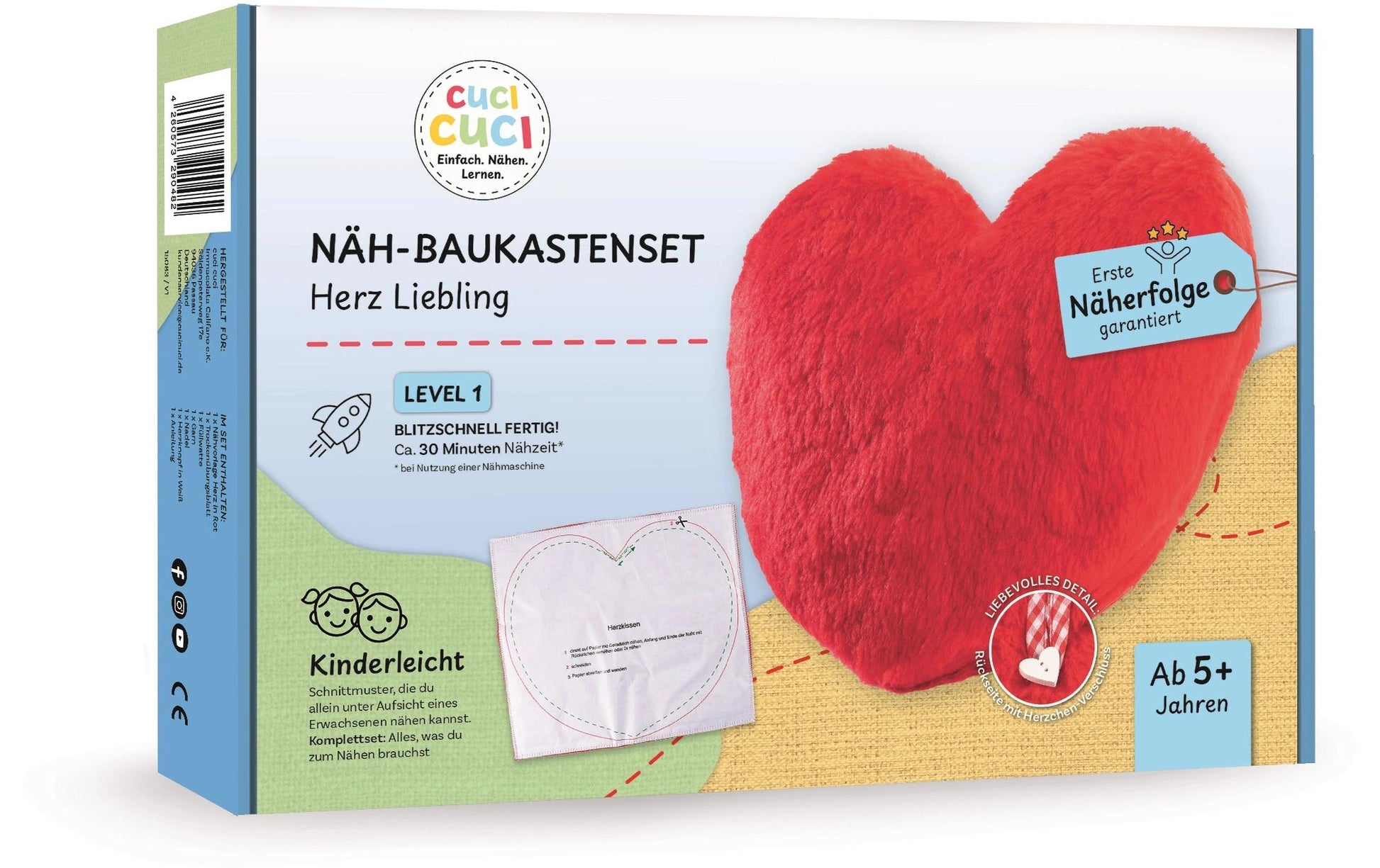 CuciCuci – Nähset Herz – inkl. Anleitung – Stoff, Rot – ab 5 Jahren