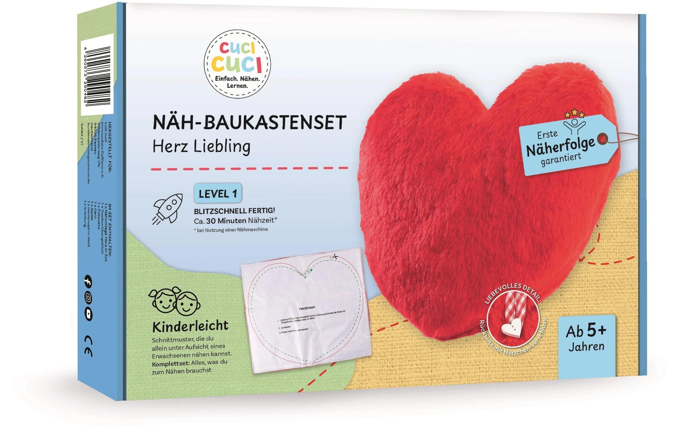 CuciCuci – Nähset Herz – inkl. Anleitung – Stoff, Rot – ab 5 Jahren