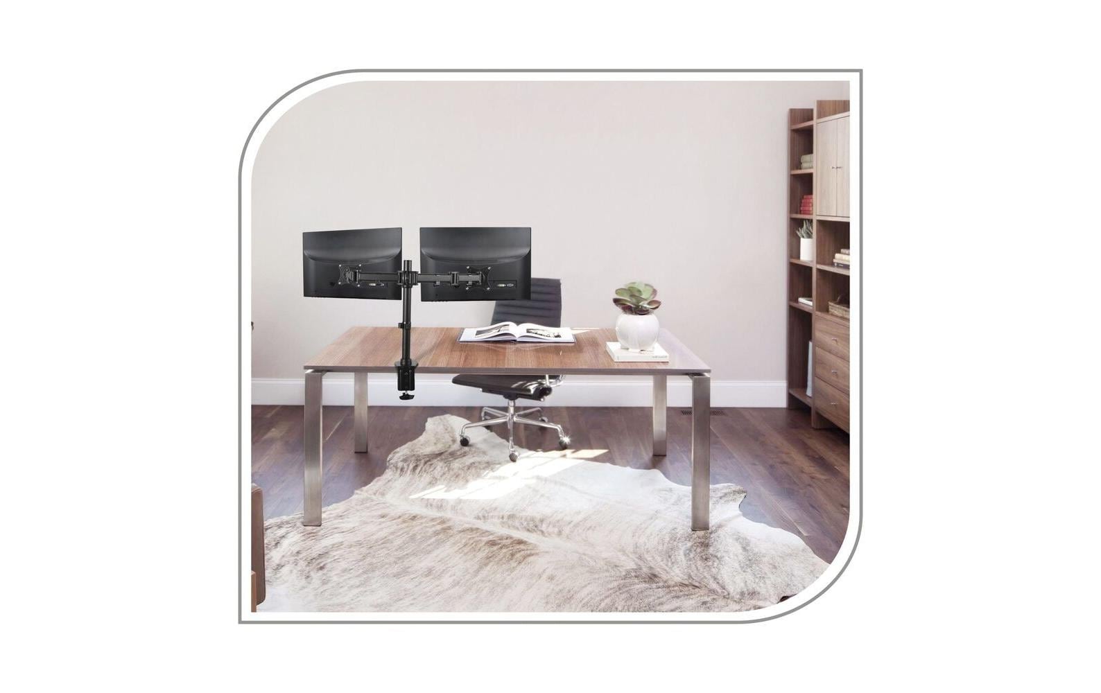 Puremounts PM-OFFICE-02 – Monitorhalterung, Dual, bis 27", VESA 100 × 100 mm, 8 kg, höhenverstellbar, schwarz