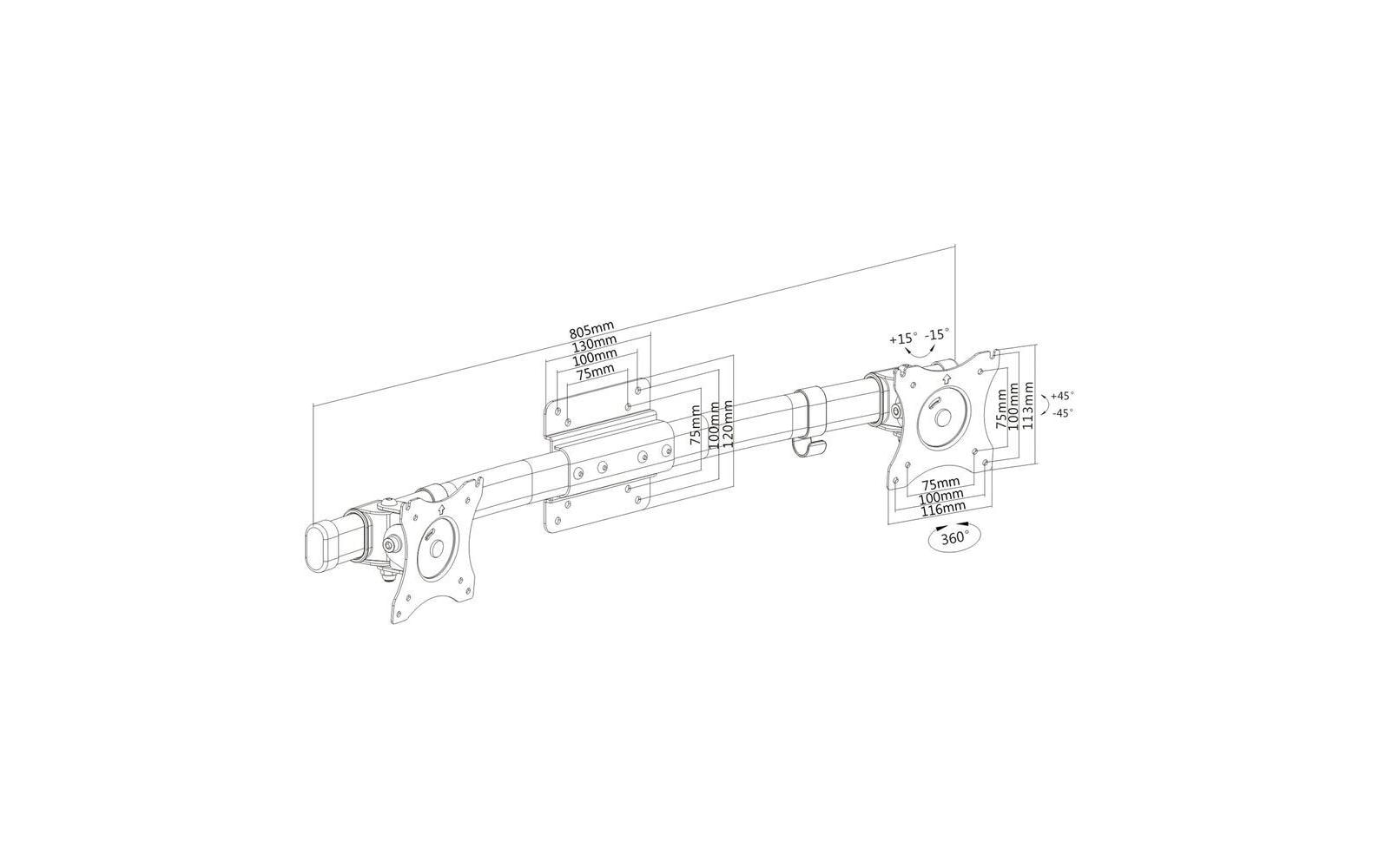 Puremounts PM-OFFICE-AD – VESA-Adapterplatte – 2 Monitore – bis 27" – VESA 75×75 mm – bis 10 kg – schwenkbar