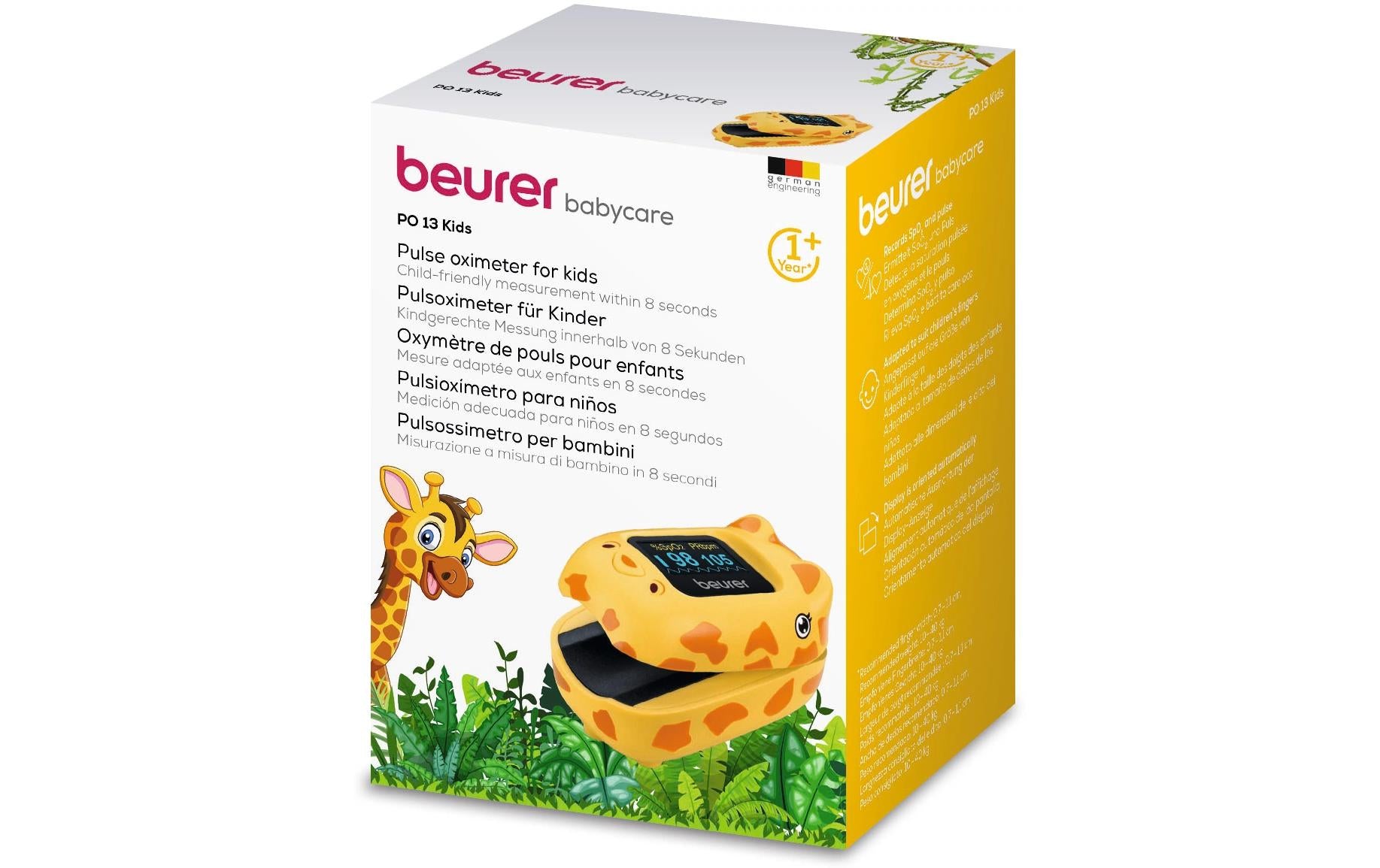 Beurer PO 13 Kids – Pulsoximeter – mit Display, Batteriebetrieb (AAA), für Kinder, Giraffe