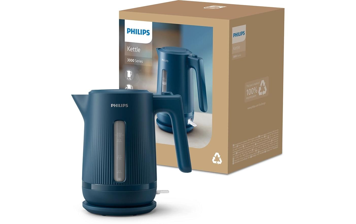 Philips 3000 Serie HD9411/71 – Wasserkocher 1,7 l, 2200 W, Edelstahl, Blau