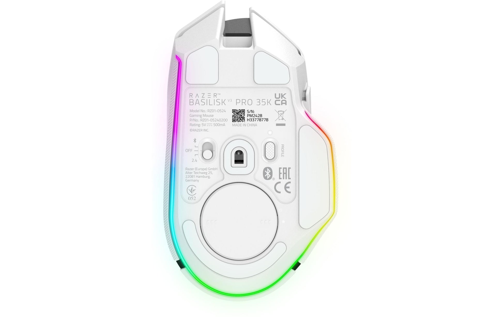 Razer Basilisk V3 Pro Gaming-Maus – kabellos, 35'000 dpi, 11 Tasten, für Rechtshänder, RGB-Beleuchtung, weiss