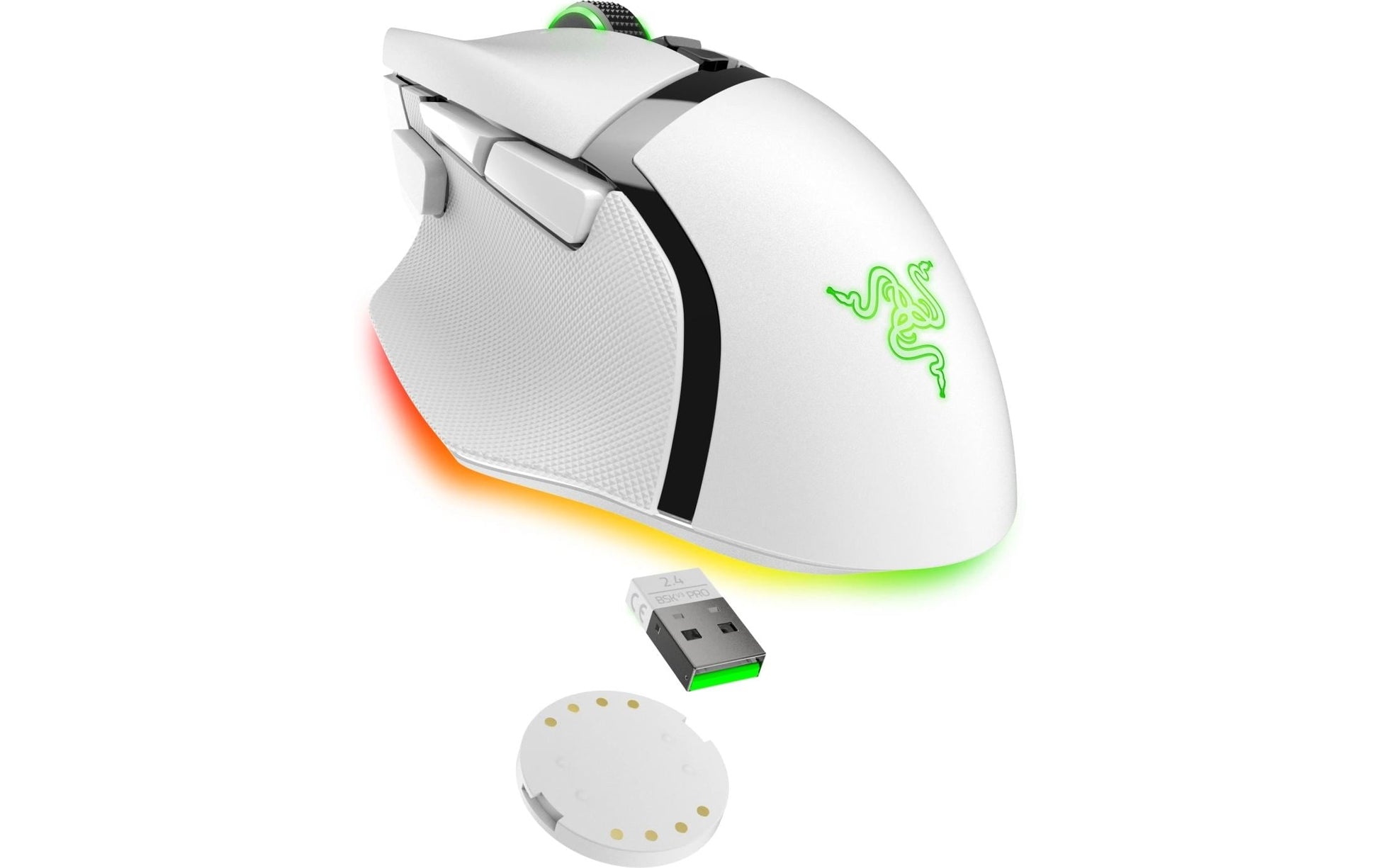 Razer Basilisk V3 Pro Gaming-Maus – kabellos, 35'000 dpi, 11 Tasten, für Rechtshänder, RGB-Beleuchtung, weiss