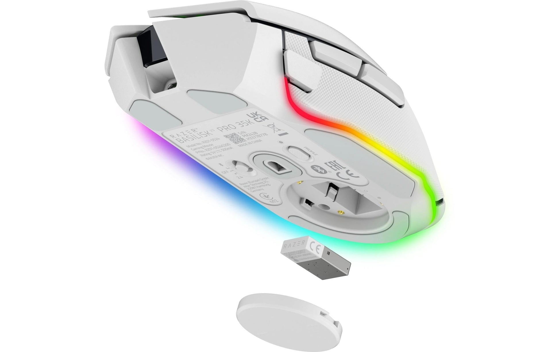 Razer Basilisk V3 Pro Gaming-Maus – kabellos, 35'000 dpi, 11 Tasten, für Rechtshänder, RGB-Beleuchtung, weiss