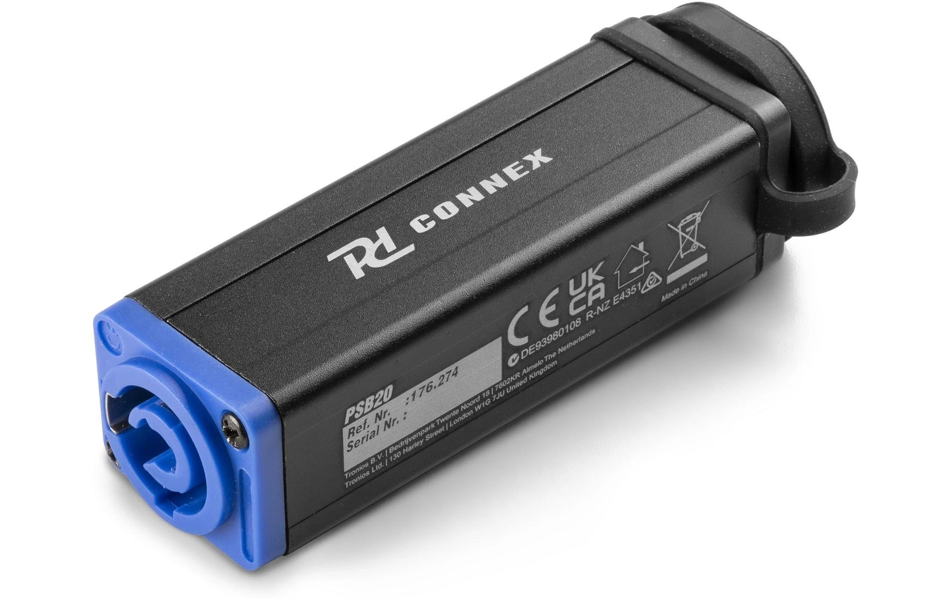 PD-Connex PSB20 Powercon Splitter IN zu TR Out – 20 A, Montagekupplung, IP65, Aluminium, Schwarz