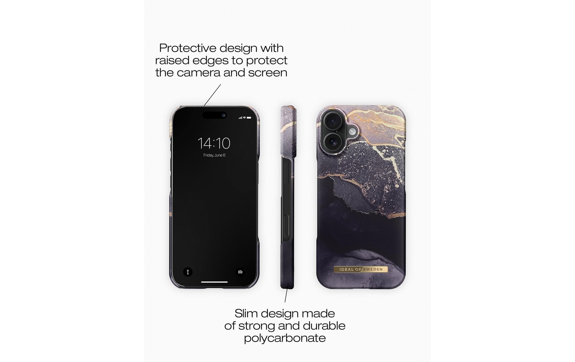 iDeal of Sweden Backcover – für Apple iPhone 16 Plus, MagSafe, PC+recyceltes Polyester, Golden Twilight Marble