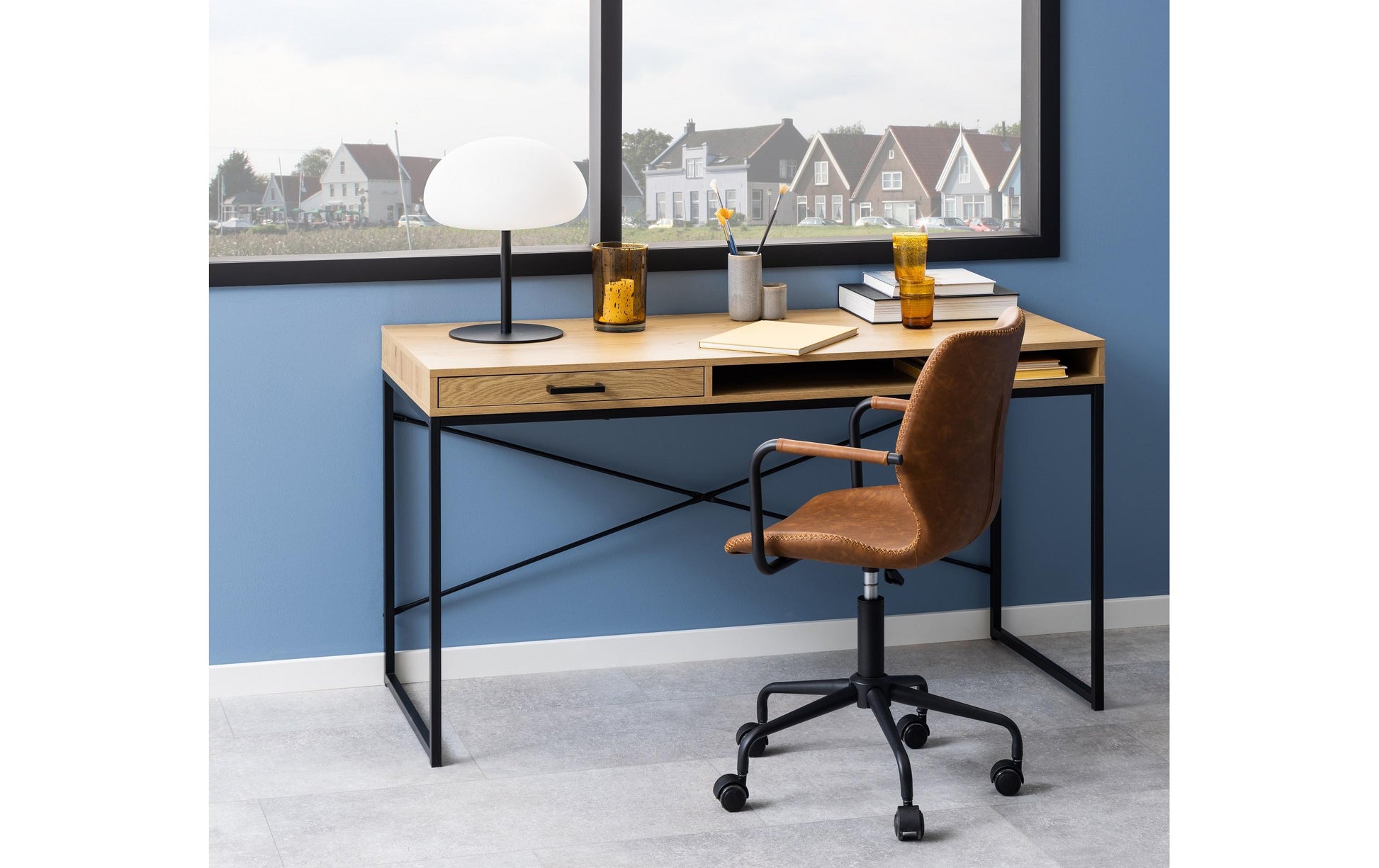 Actona AC Design Seaford – Stehtisch – 140 × 58 × 76 cm – schwarz/eiche