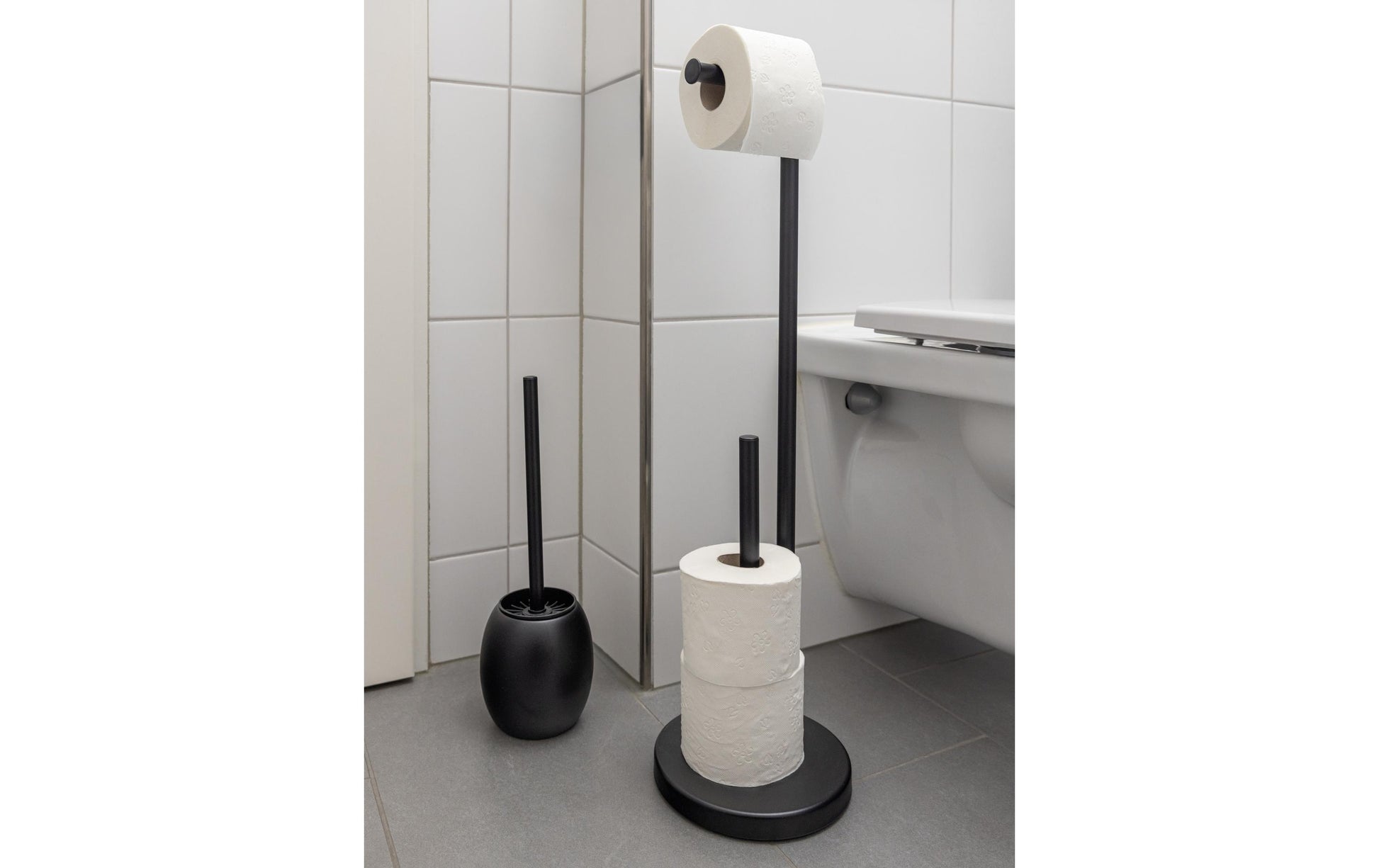 COCON WC-Bürstenset – Kunststoff, Edelstahl, schwarz matt, mit TPR-Kopf, H 39 cm, Ø 9 cm