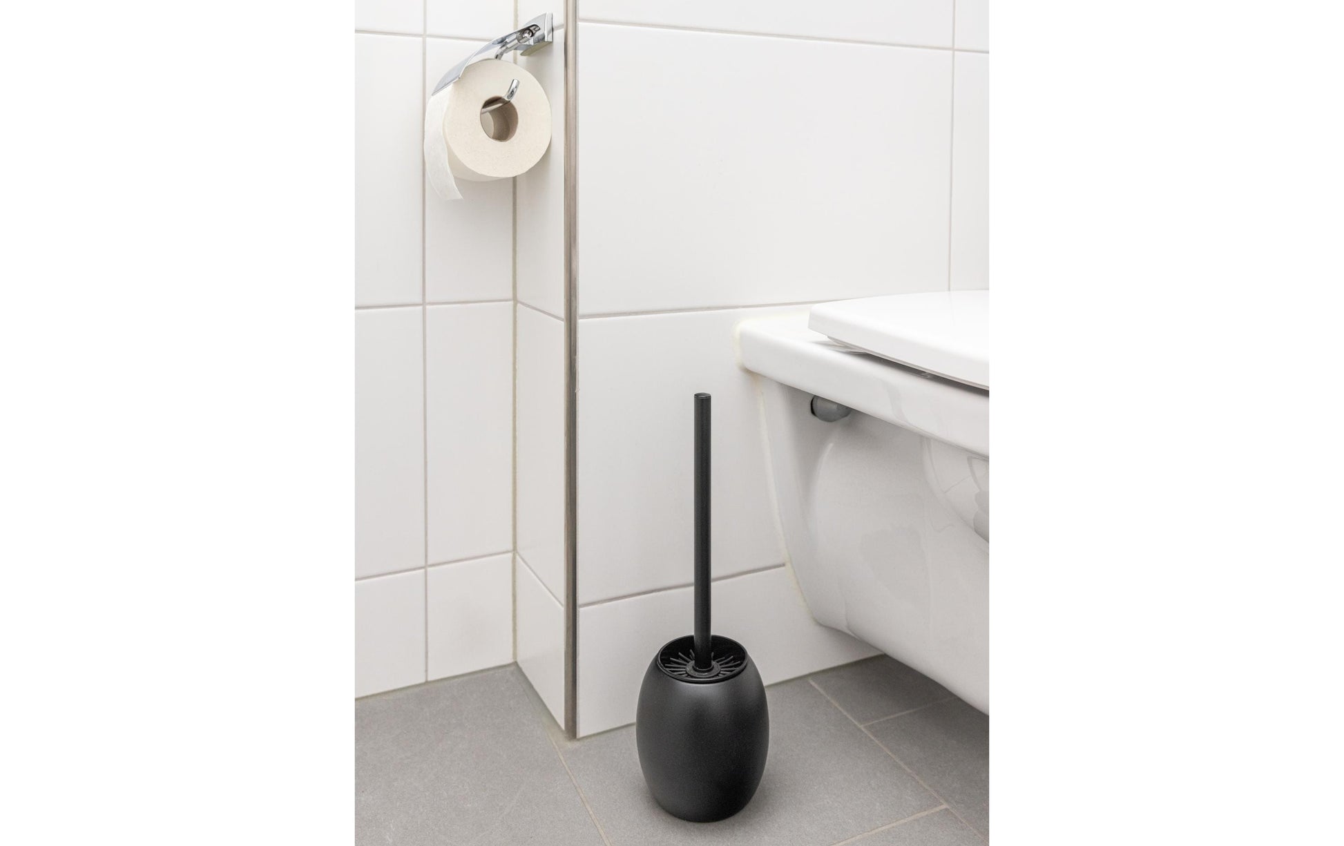 COCON WC-Bürstenset – Kunststoff, Edelstahl, schwarz matt, mit TPR-Kopf, H 39 cm, Ø 9 cm