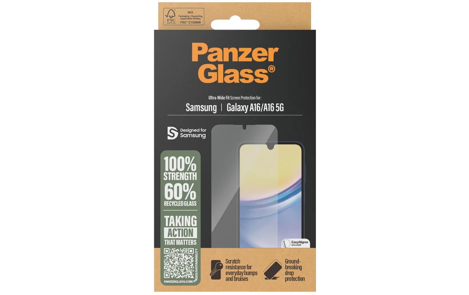 PanzerGlass Displayschutz (Panzerglas), Ultra-Wide Fit – für Galaxy A16 4G/5G – mit Applikator