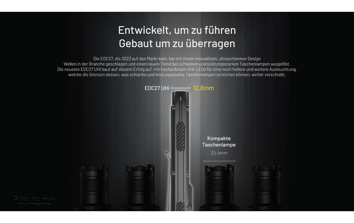 Nitecore Taschenlampe EDC27 UHI – 3100 lm, 305 m, IP54, USB, Akku, 6 Modi – Schwarz