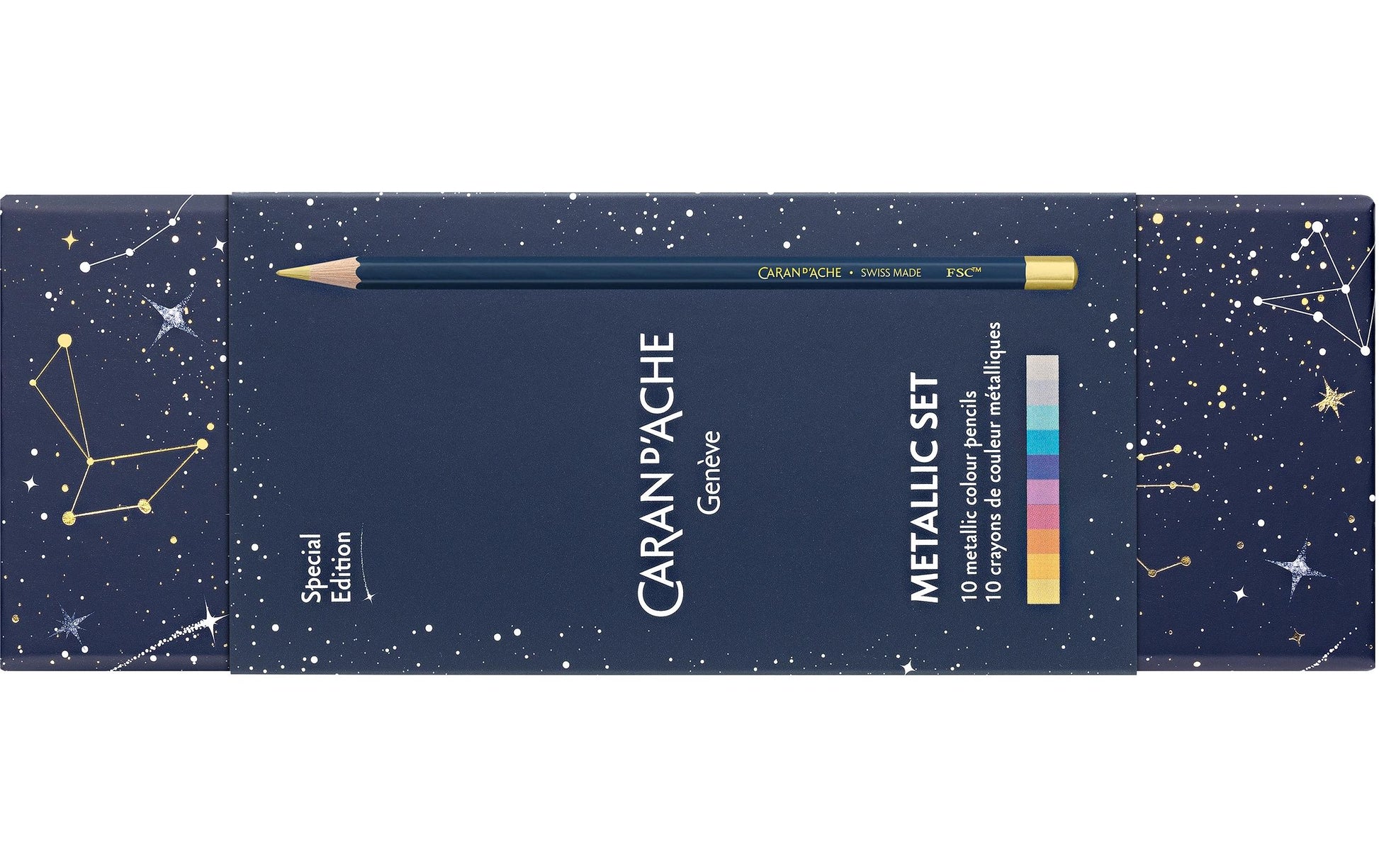 Caran d-Ache Caran d'Ache Farbstifte Cosmic Blue Limited Edition – 10 Metallic-Farben, im Kartonetui, Ø 3 mm