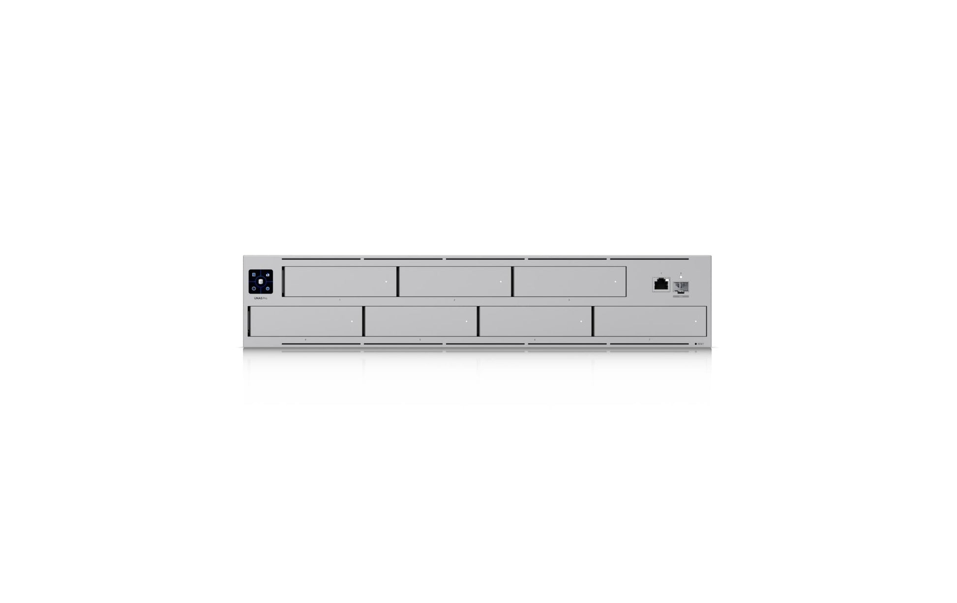 Ubiquiti 7-Bay Rack 2U NAS – ARM Cortex-A57, 8 GB RAM, 1GbE, 1×SFP+, redundantes Netzteil