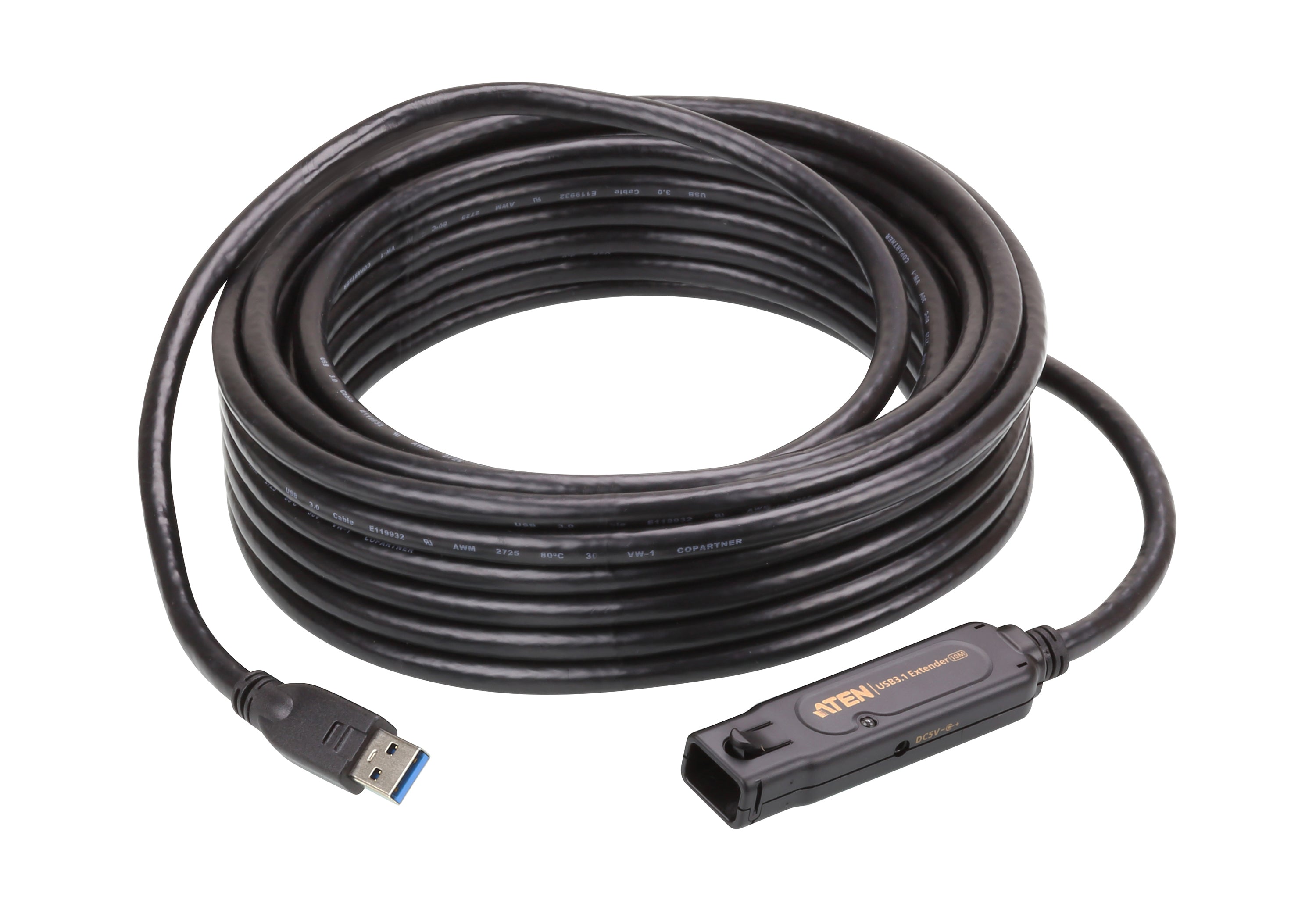 ATEN USB-A Verlängerungskabel (Stecker auf Buchse) – USB 3.2 Gen 1 (5 Gbit/s) – 10 m – Aktiv – Schwarz