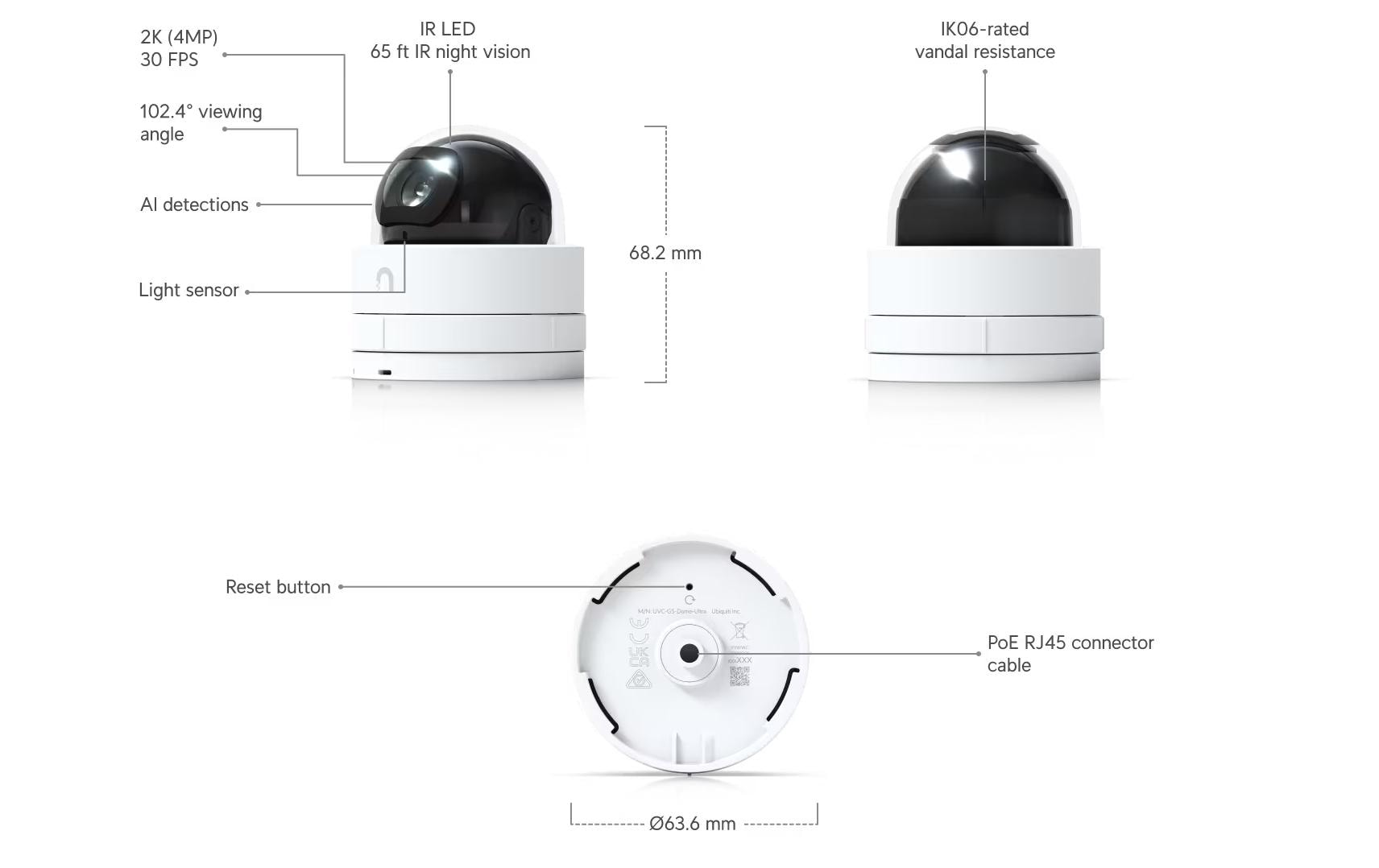 Ubiquiti G5 Dome Ultra Netzwerkkamera – 4 MP, Nachtsicht 20 m, PoE, Weiss