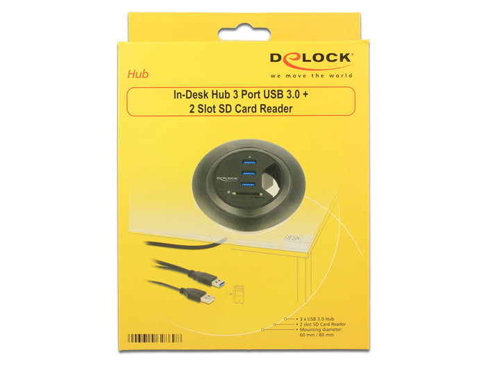 DeLOCK 62869 USB-Hub – USB-A, 3× USB-A (USB 3.0), SD/microSD