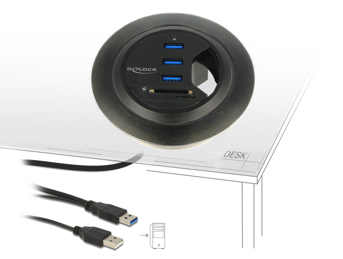 DeLOCK 62869 USB-Hub – USB-A, 3× USB-A (USB 3.0), SD/microSD