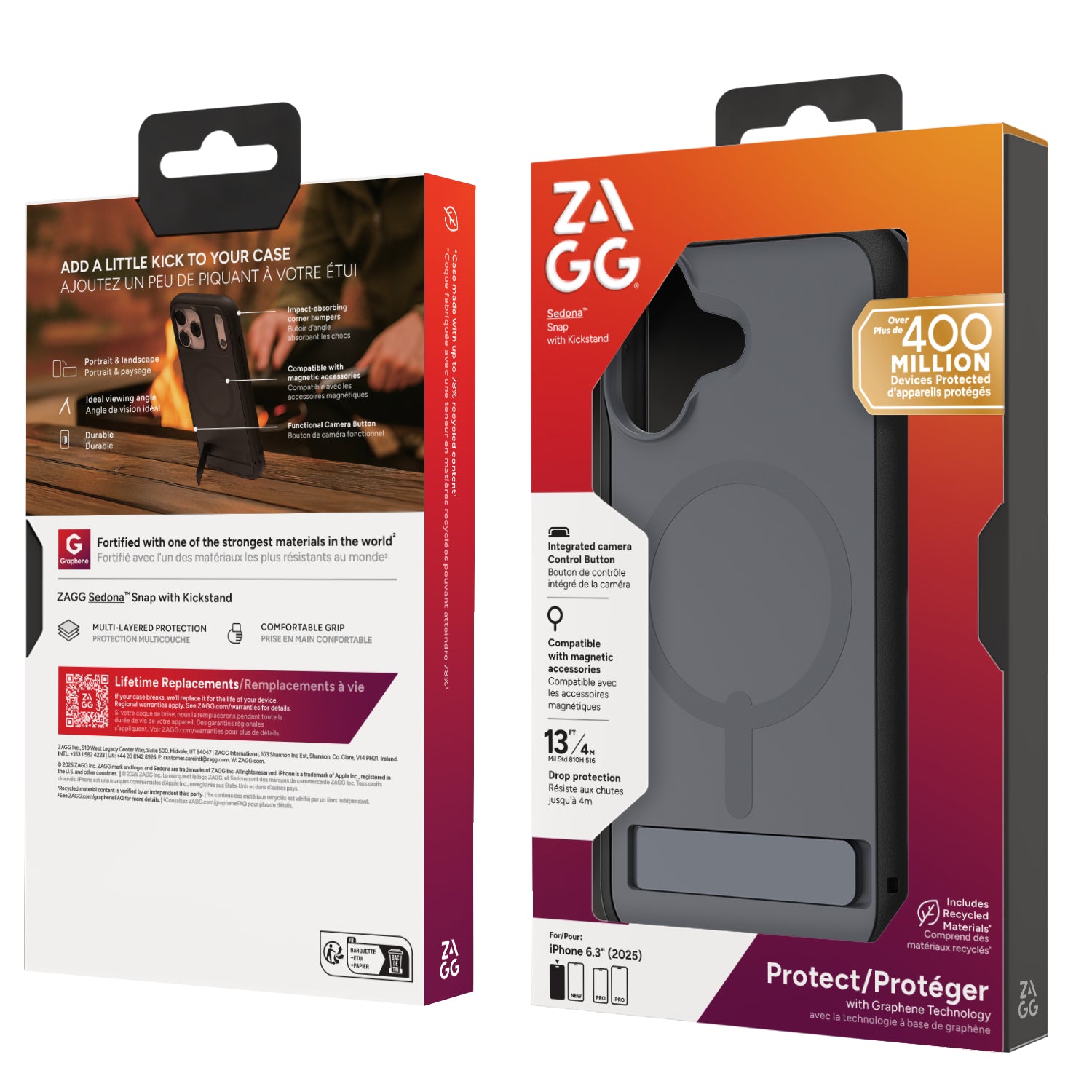 ZAGG Sedona Snap Backcover – für Apple iPhone 17, mit Ständer, Graphen, Anthrazit, bis 4 m Sturzsicher