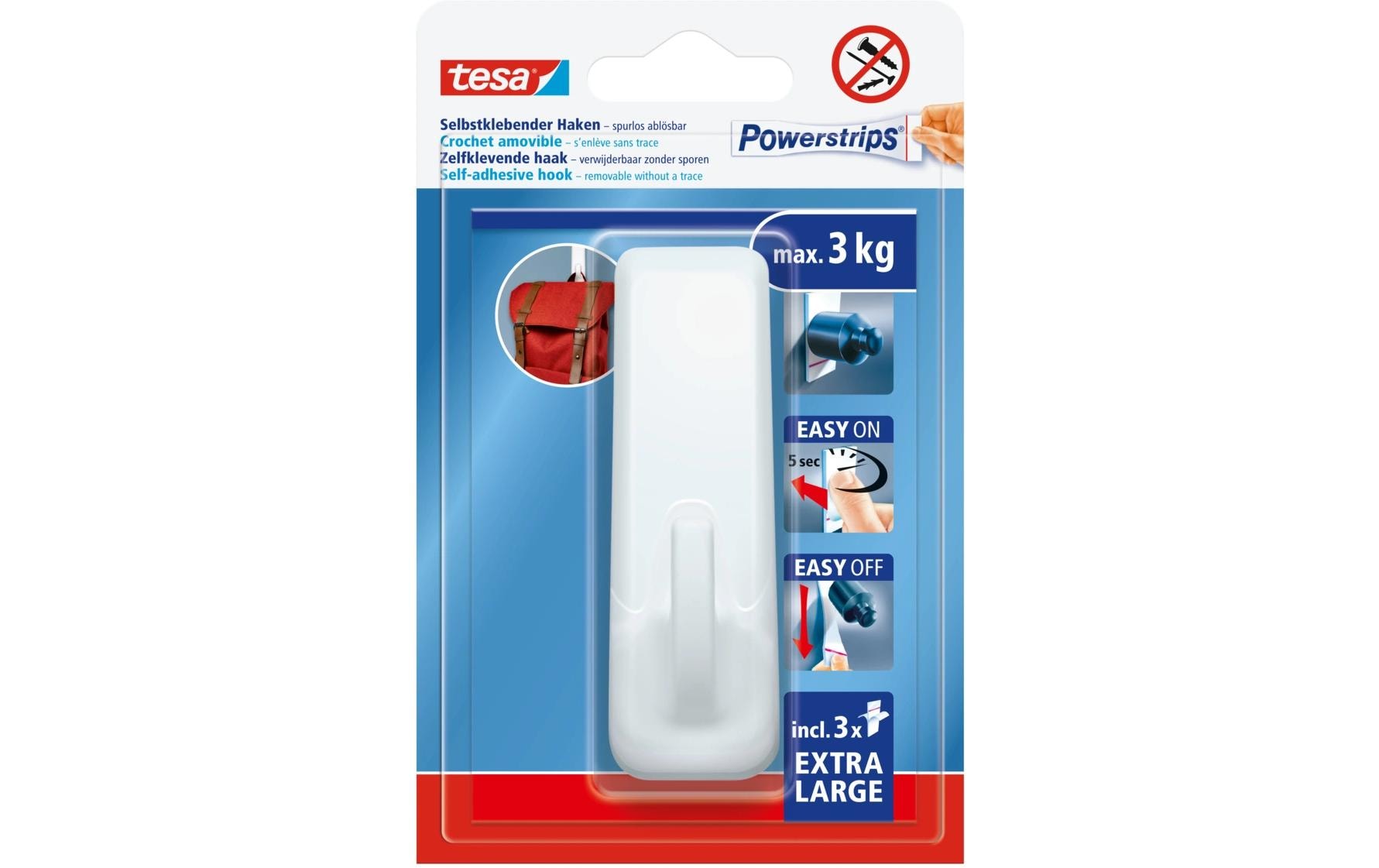 TESA Klebehaken – Kunststoff, weiss, 3 × 9,4 × 3,6 cm – 1er-Pack