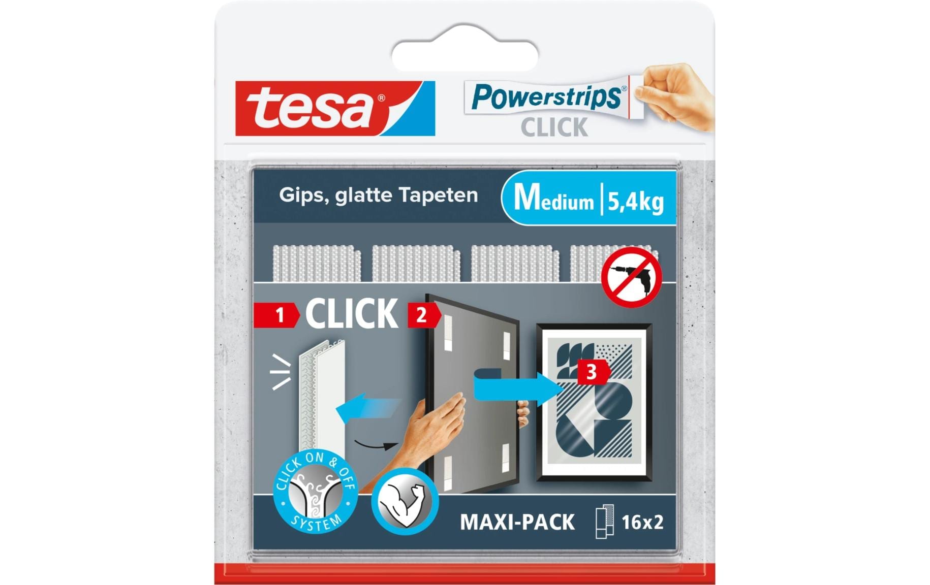 TESA Montagepad – 20 × 80 mm, weiss, bis 5,4 kg, 32 Stk.