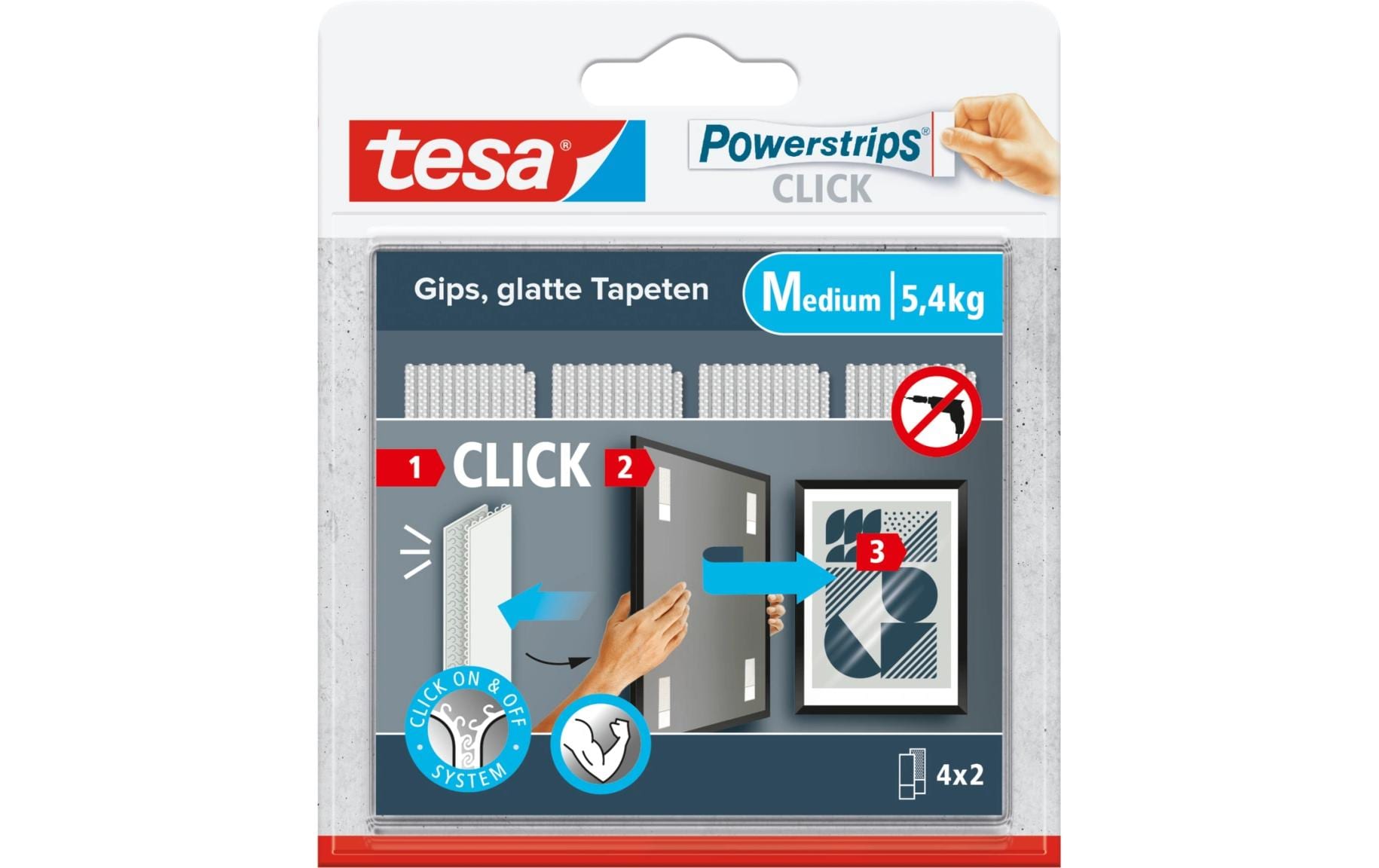 Tesa Montageband Powerstrips, für glatte Oberflächen – 20 mm × 0,08 m, weiss, bis 5,4 kg