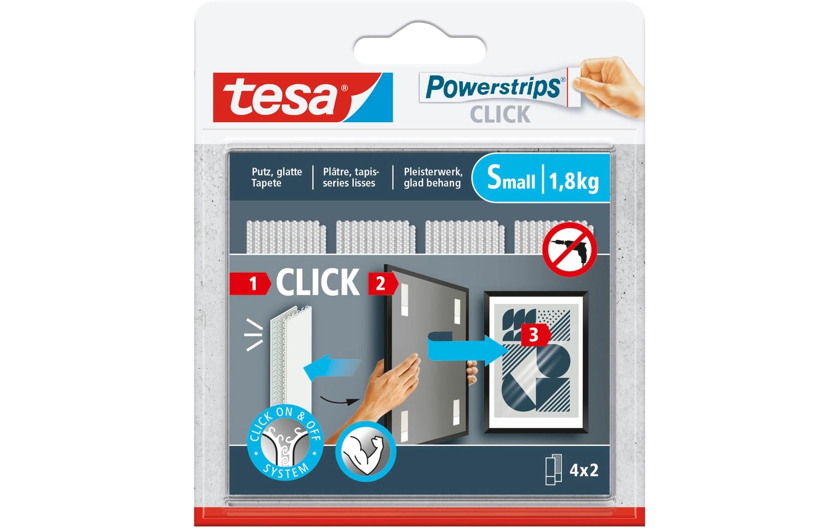 Tesa Montageband Powerstrips Click, für glatte Oberflächen – 20 mm × 0,06 m, weiss, bis 1,8 kg