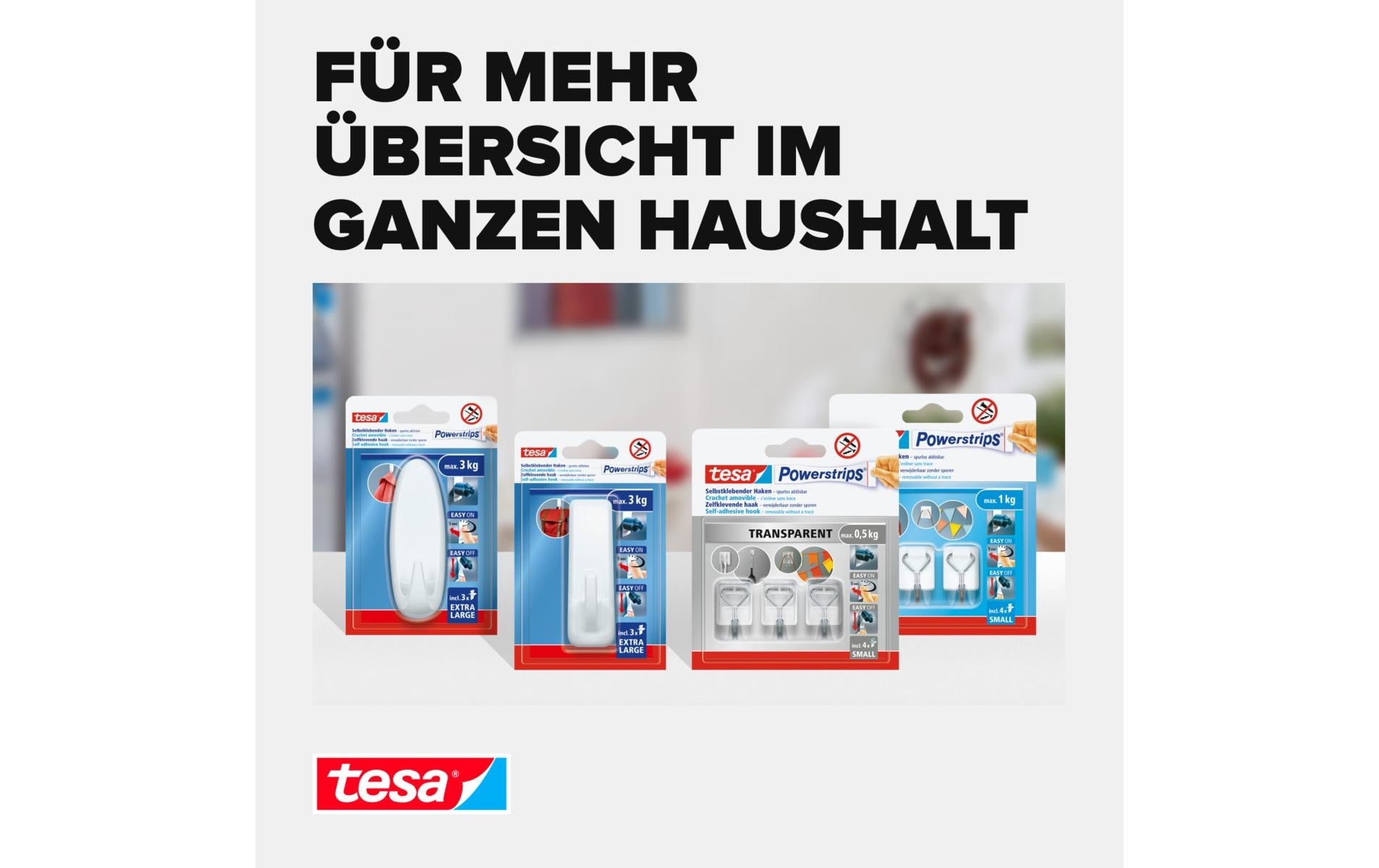 TESA Klebehaken – Kunststoff, Weiss – 3er-Pack