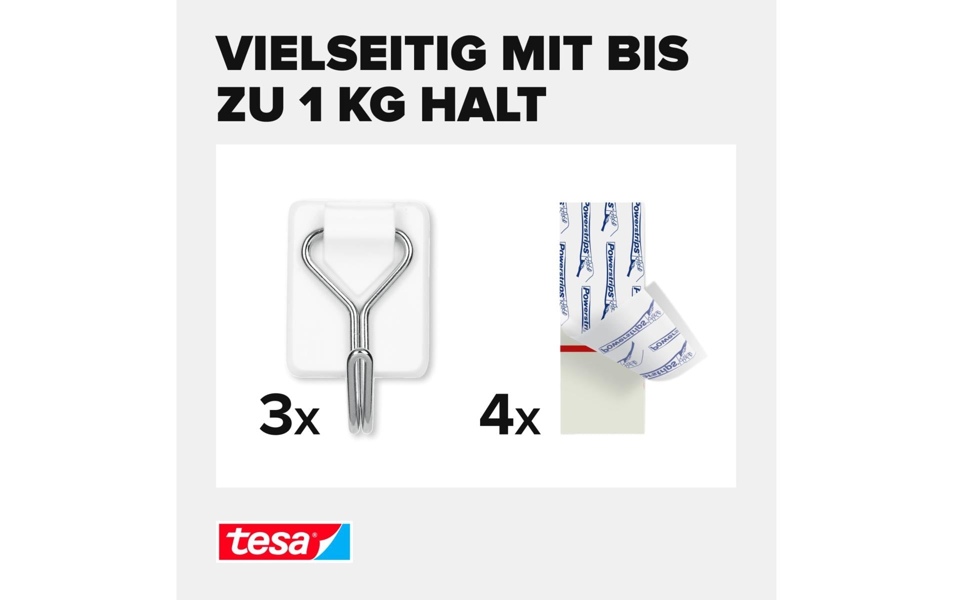 TESA Klebehaken – Kunststoff, Weiss – 3er-Pack