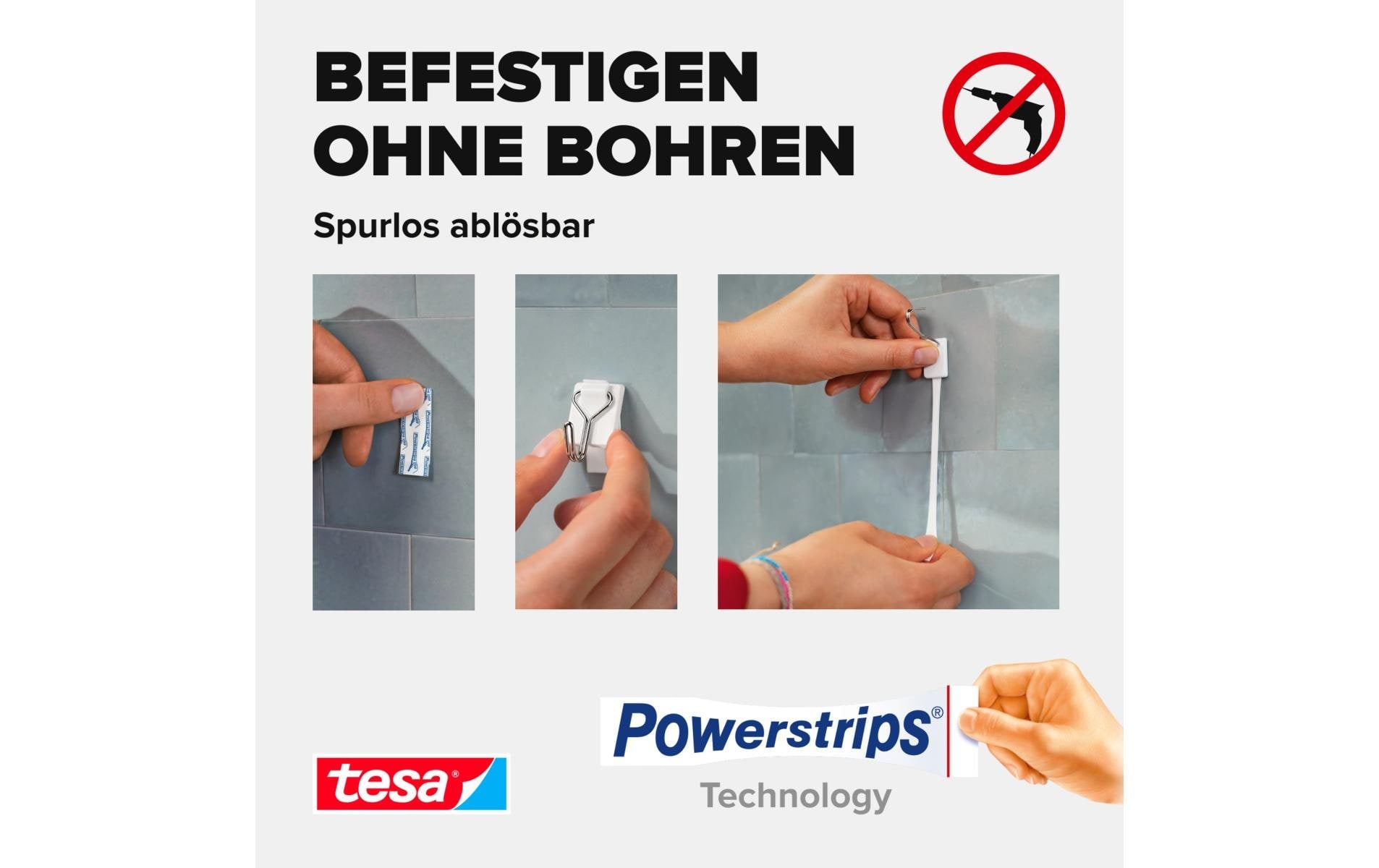 TESA Klebehaken – Kunststoff, Weiss – 3er-Pack