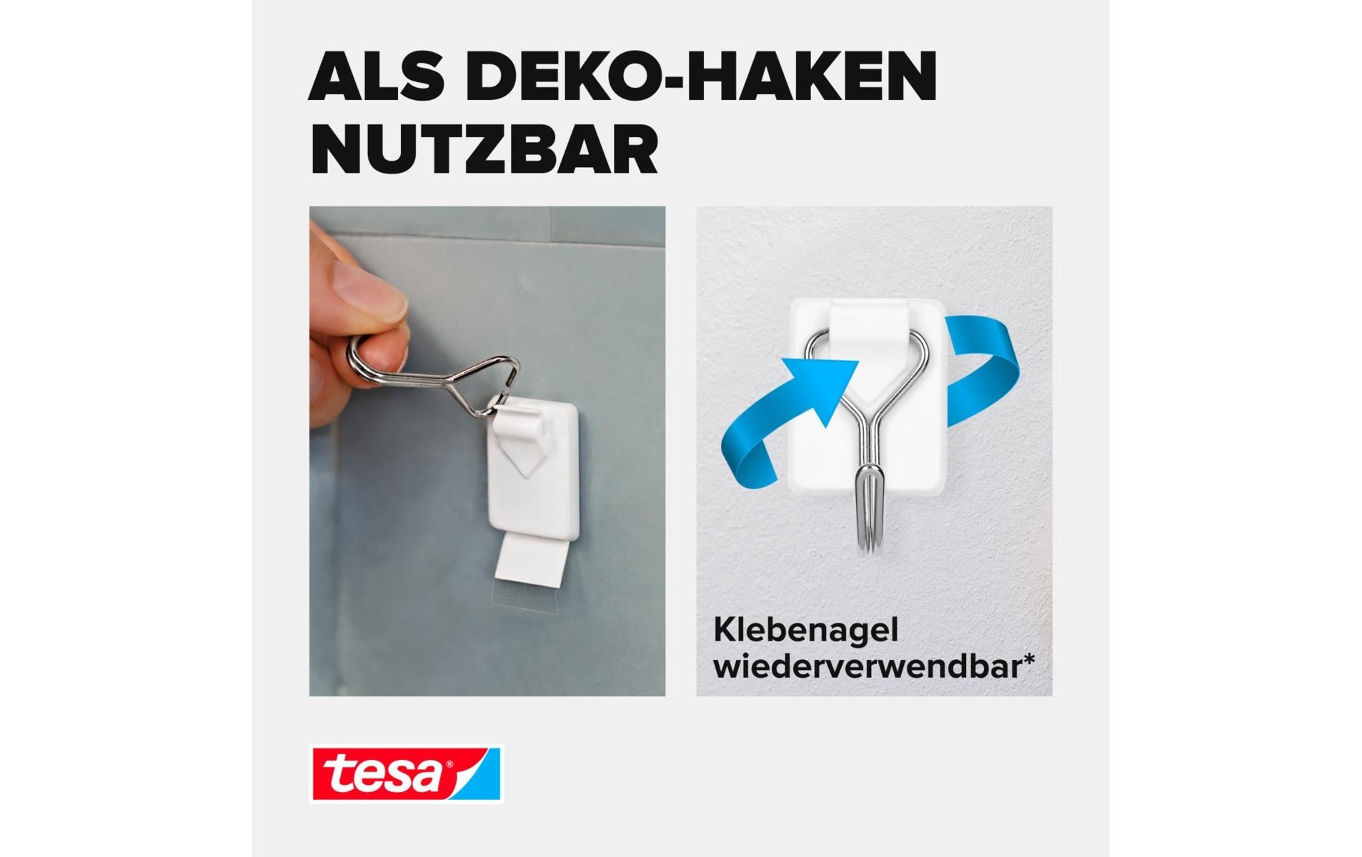 TESA Klebehaken – Kunststoff, Weiss – 3er-Pack