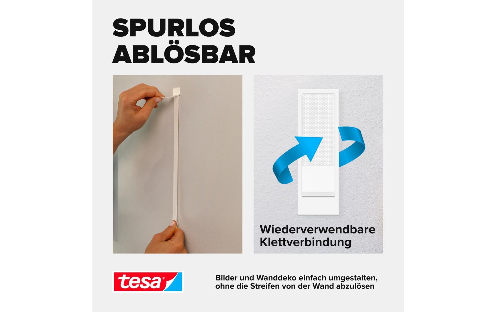 Tesa Montageband Powerstrips Click, für glatte Oberflächen – 20 mm × 0,06 m, weiss, bis 1,8 kg