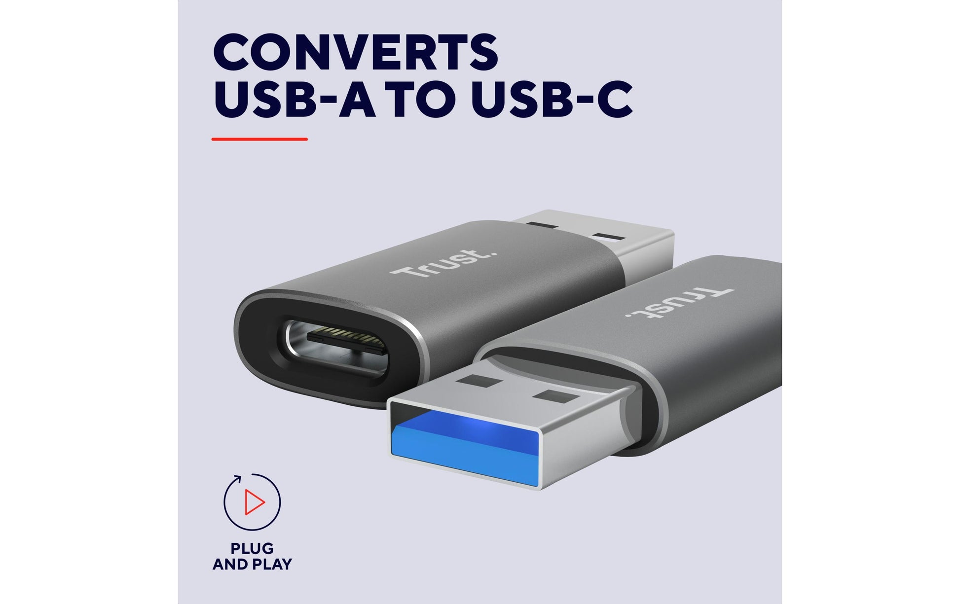 Trust Calyx Adapter USB-A zu USB-C – 2er-Pack, Plug & Play, USB 1.0/1.1 (12 Mbit/s), Grau