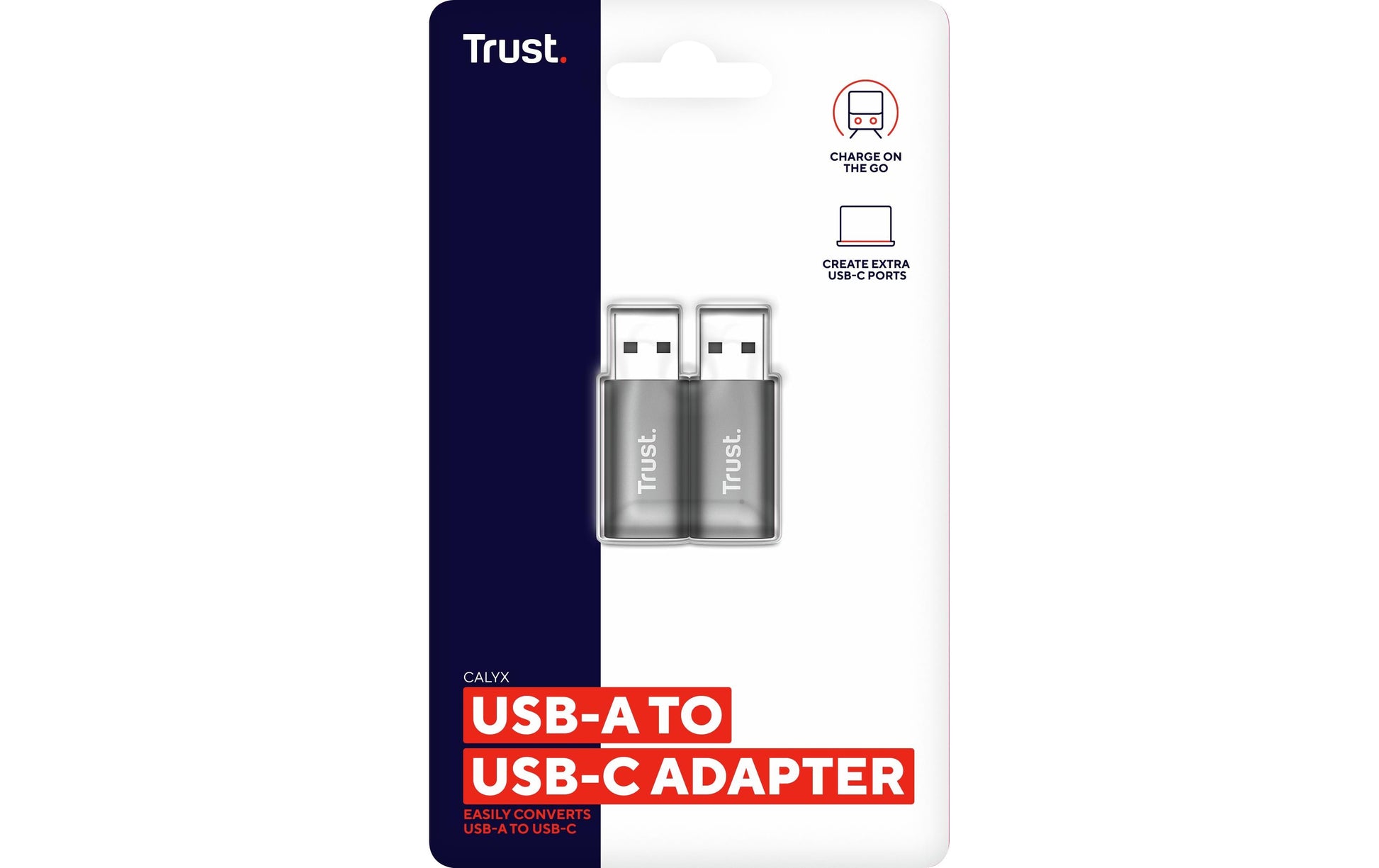 Trust Calyx Adapter USB-A zu USB-C – 2er-Pack, Plug & Play, USB 1.0/1.1 (12 Mbit/s), Grau