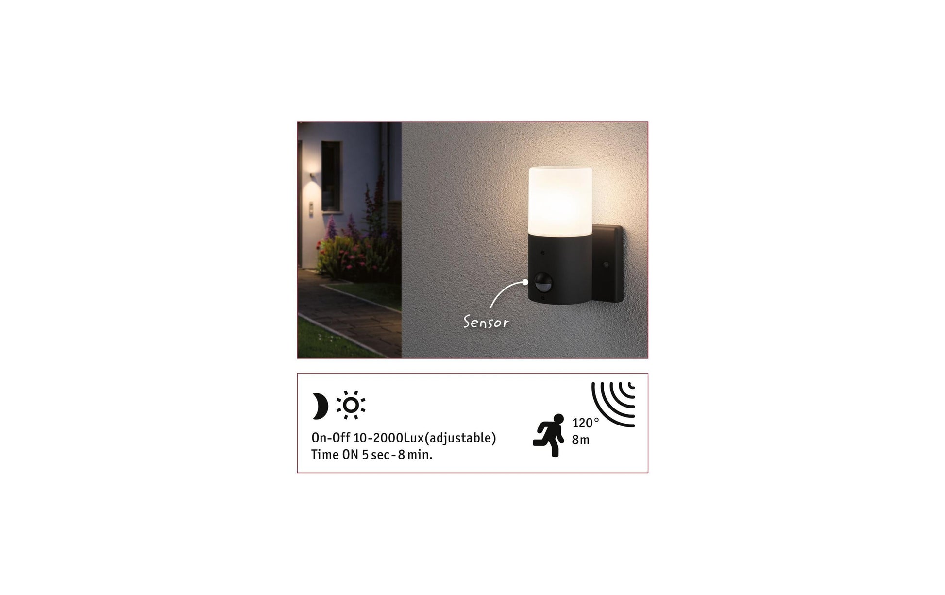Paulmann Aussenwandleuchte – 15 W, Warmweiss – IP44 – Netzbetrieb – mit Bewegungsmelder – Grau, Kunststoff
