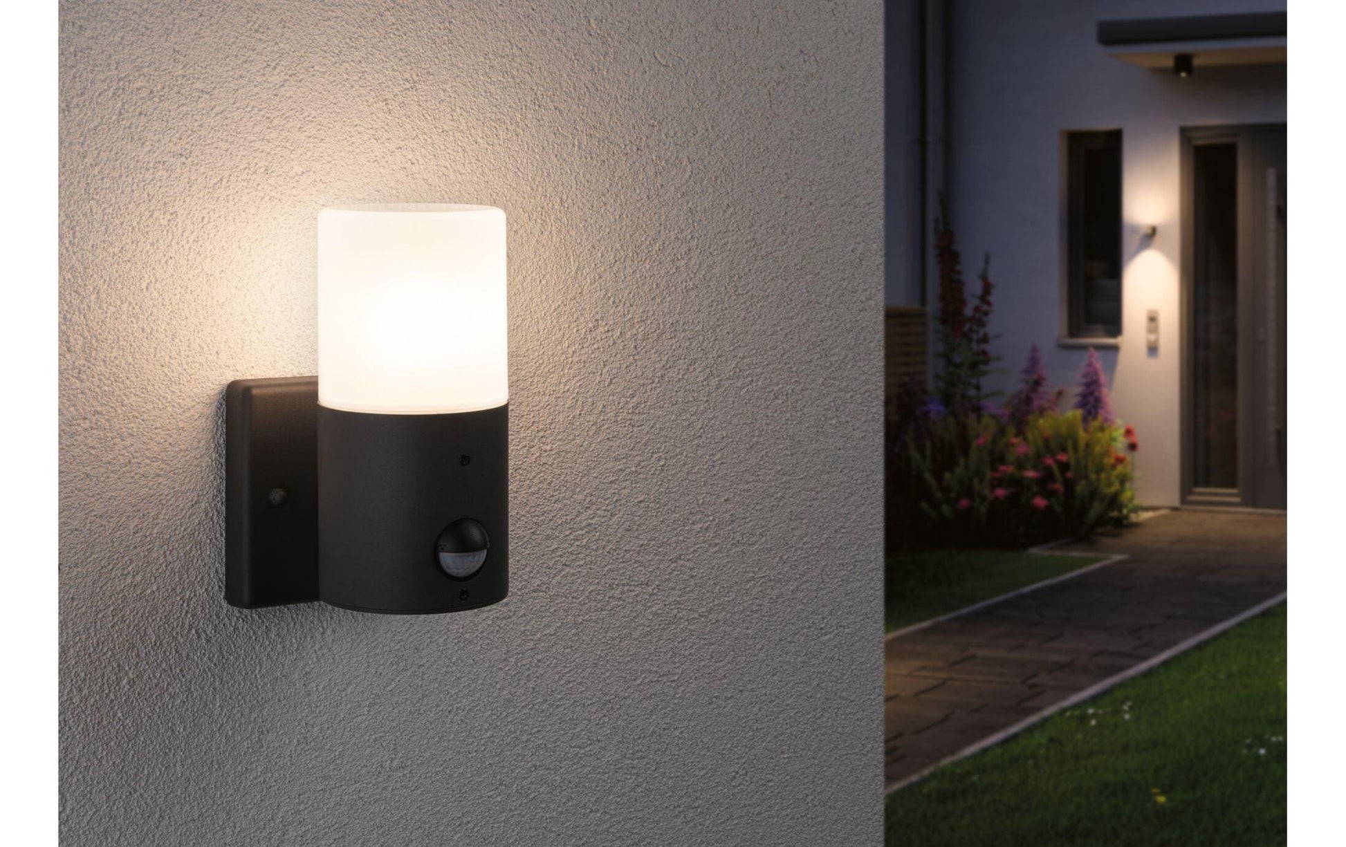 Paulmann Aussenwandleuchte – 15 W, Warmweiss – IP44 – Netzbetrieb – mit Bewegungsmelder – Grau, Kunststoff