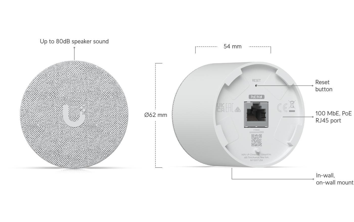 Ubiquiti Smart-Türgong – PoE, 80 dB – für UVC‑G4 Doorbell Pro, UA‑G2‑Pro, UA‑Intercom und andere