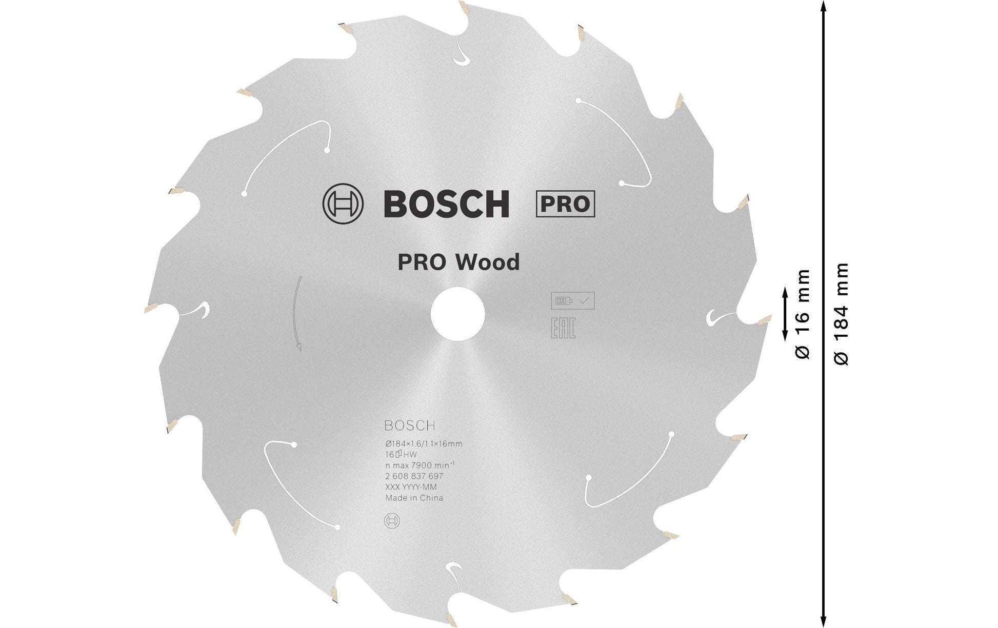 Bosch Kreissägeblatt 184 × 16 × 1,6 mm, 16 Zähne – ATB – für Holz – 1 Stück