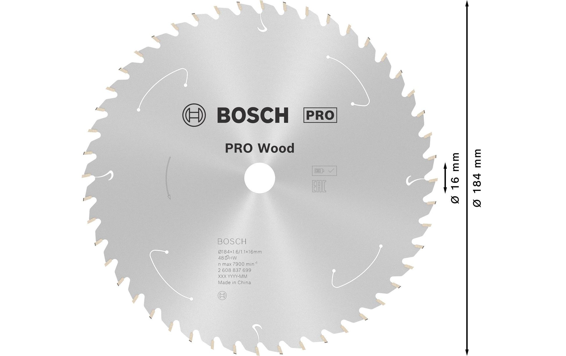Bosch Kreissägeblatt 184 × 16 × 1,1 mm, 48 Zähne Hartmetall (TCT) – für Holz – ATB