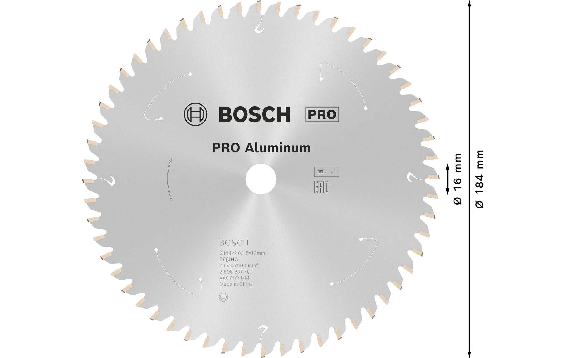 Bosch Kreissägeblatt 184 × 16 × 2 mm, 56 Zähne – für Aluminium
