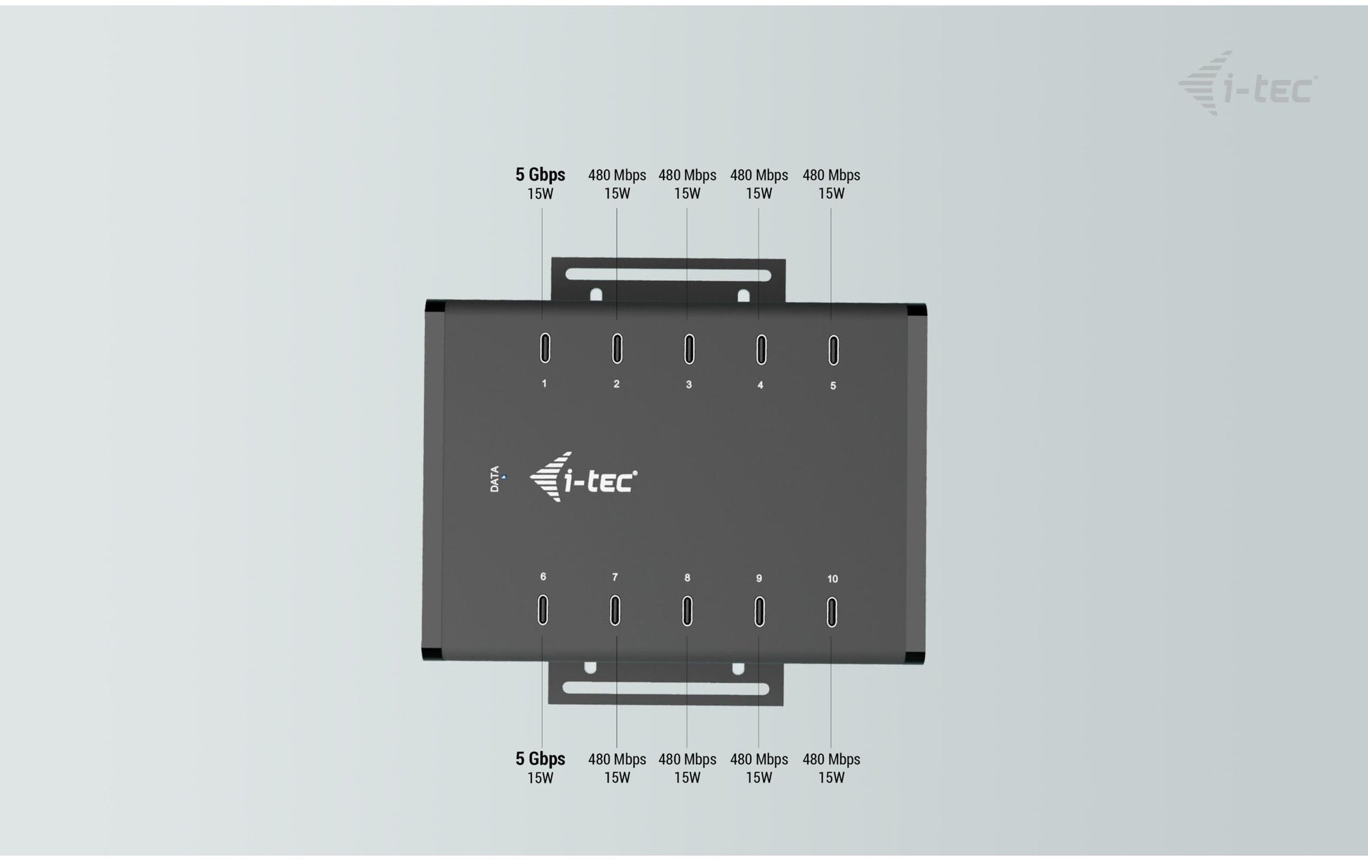 i-tec USB-Hub – USB-C/USB-A, 10× USB-C, 180 W PD