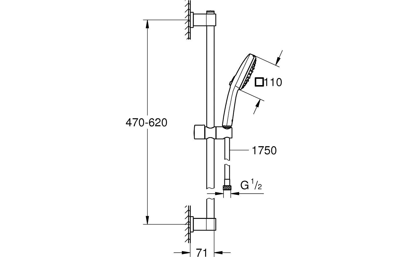 GROHE Duschsystem Vitalio Comfort 110 – 175 cm Schlauch, Metall, 3 Strahlarten, Chrom