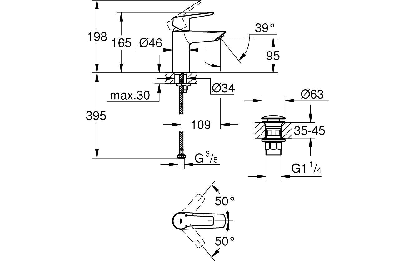 GROHE Start S Unterputz-Badebatterie – Einhebelmischer, Metall, Schwarz