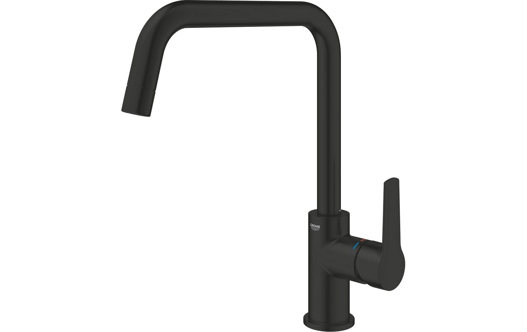 GROHE Start Einhebelmischer – U-Auslauf, Schwarz, Metall, Einlochmontage, Anschluss 3/8"