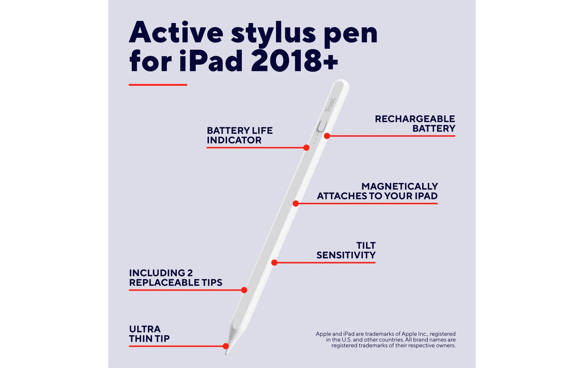 Trust Kyna Active Eingabestift – für iPad (2018+, Pro), Aluminium, Weiss