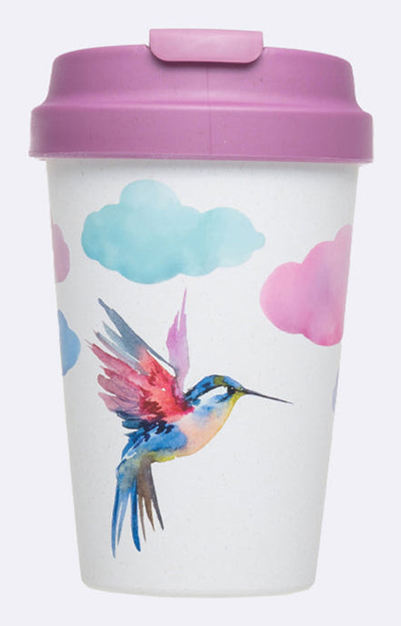 BioLoco Becher – 350 ml, Kunststoff (PLA)/Silikon, Violett, mit Deckel, spülmaschinenfest, mikrowellengeeignet