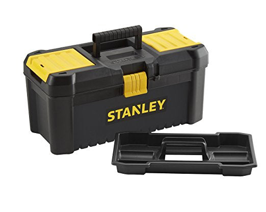Stanley Werkzeugbox – 3 Fächer, abschliessbar, mit Handgriff, schwarz, PP, B 406 × H 195 × T 205 mm