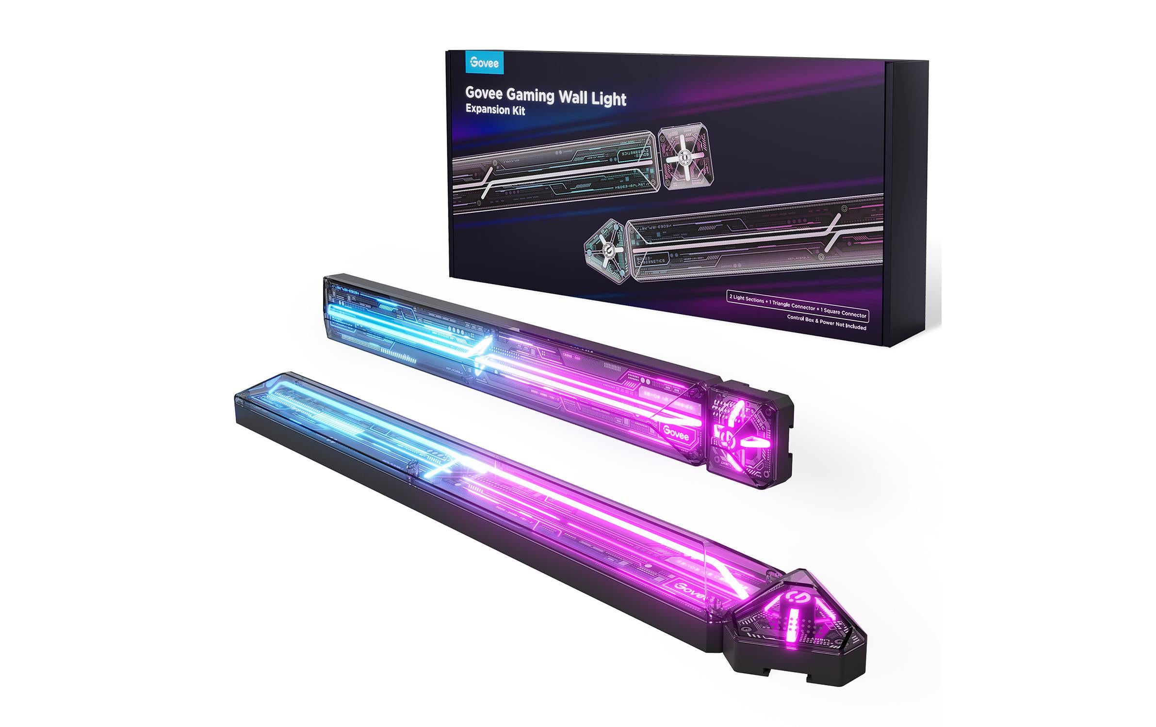 Govee Leuchtpaneele Erweiterung – 2 Leisten, 1 Quadrat, 1 Dreieck, 72 W, RGBIC, BT, Govee Home App, Schwarz
