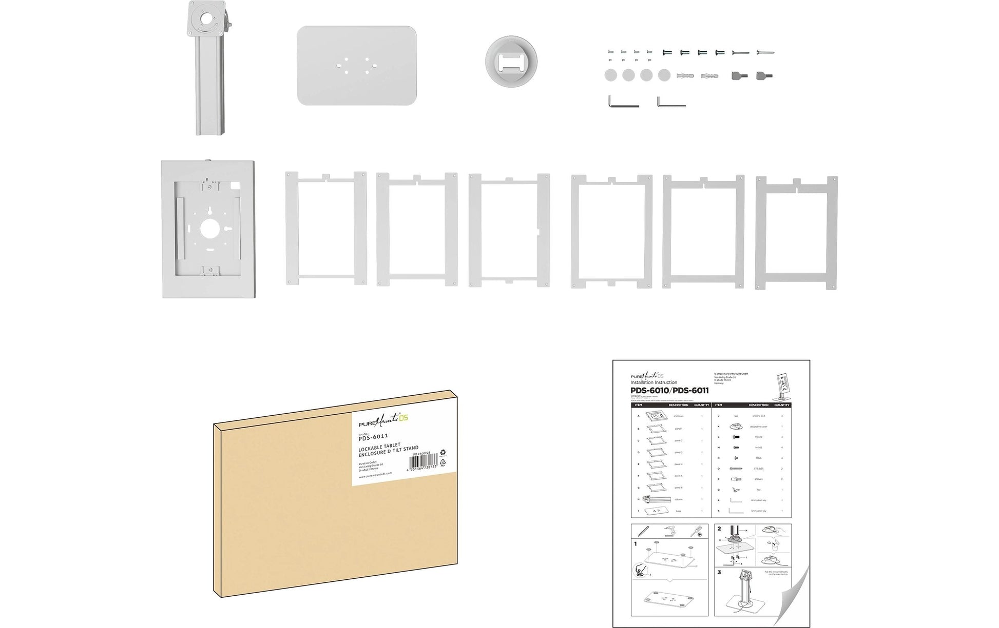 PureMounts Tablet-Ständer für iPad (6. Gen.) 10,9" – Diebstahlschutz, Weiss